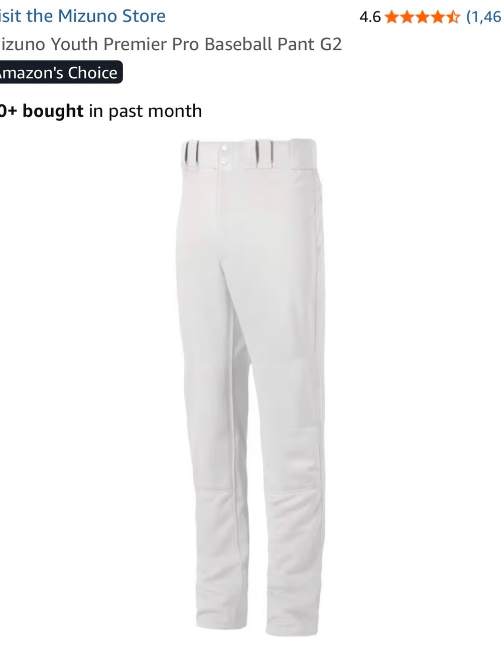 Mizuno White Youth Baseball Pants with Belt Loops